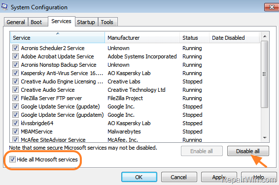 Chọn Disable All một lần nữa