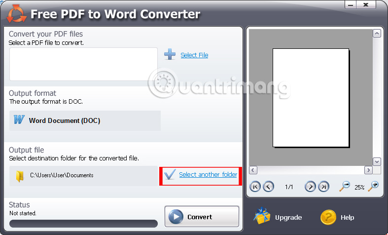 Giao diện chính của Free PDF to Word Converter