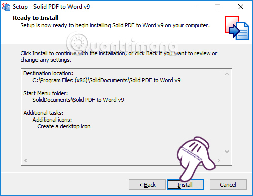 Nhấn Install cài đặt Solid PDF to Word
