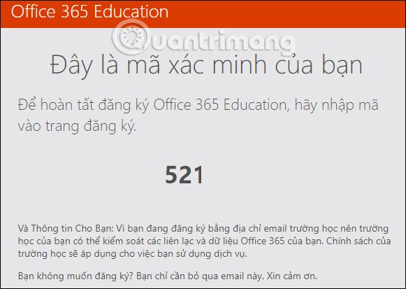 Nhận mã xác minh trong email