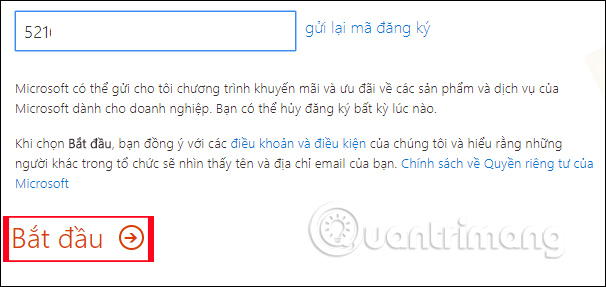 Nhập mã xác minh từ Microsoft