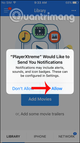 Nhận thông báo từ PlayerXtreme