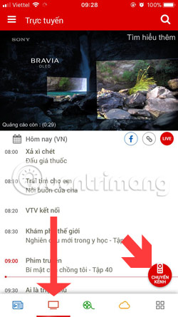 GIao diện chuyển kênh VTV Go
