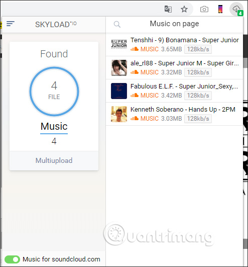 Skyload tải nhạc trên Chrome