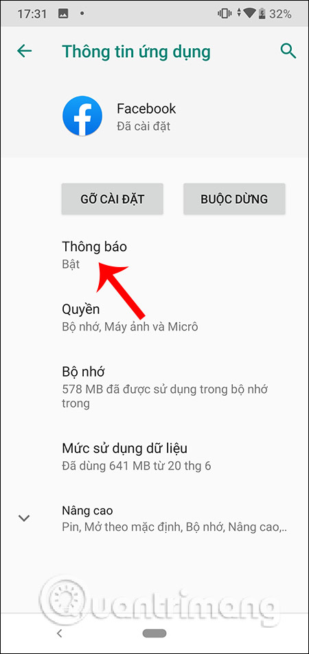 Tắt hiện thông báo Facebook