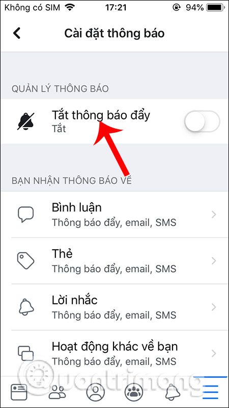 Tắt thông báo Facebook