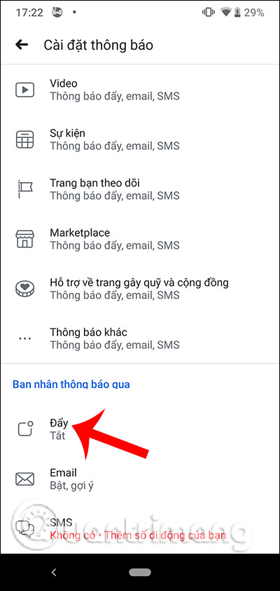 Bật thông báo đẩy