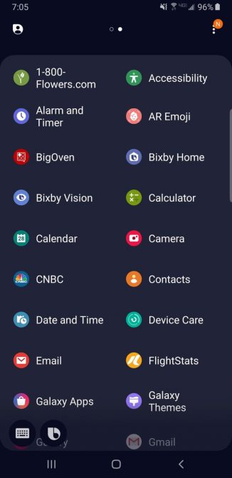 Nhấn nút Bixby, chạm vào ba dấu chấm ở góc phải màn hình