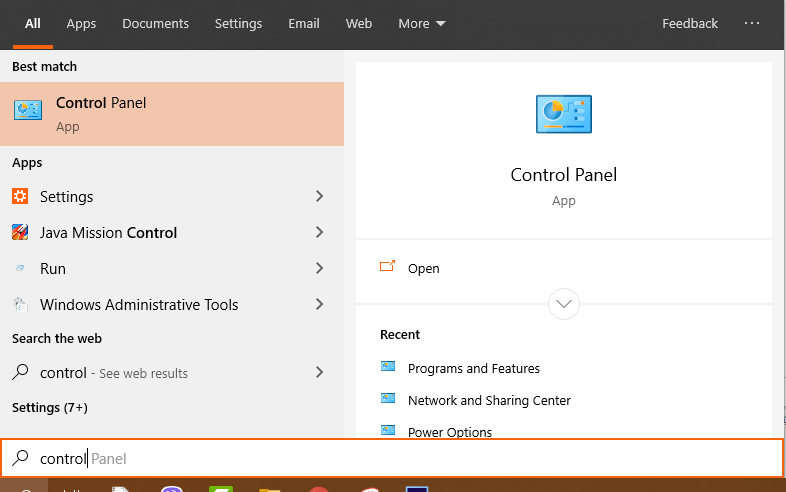 Trên cửa sổ Control Panel