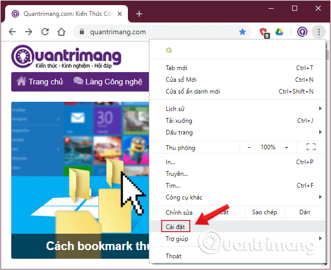 Mở Cài đặt Nâng cao trên Chrome