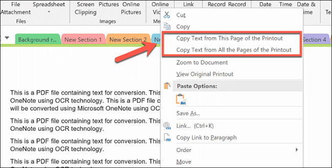 Sao chép văn bản từ bản in file trong OneNote