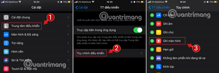 Thêm chức năng Ghi màn hình vào Trung tâm điều khiển trên iPhone