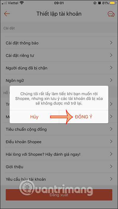 Đồng ý xóa tài khoản