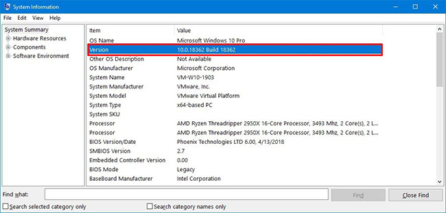 Nhập lệnh trên để lấy thông tin phiên bản Windows 10