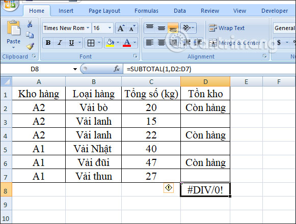 Lỗi #DIV/0!