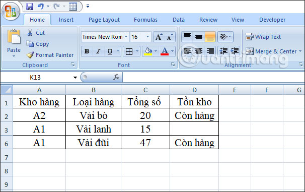 Ẩn hàng dữ liệu