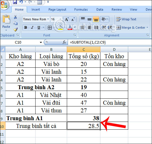 Tính trung bình lớn 