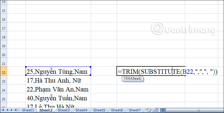 Hàm thêm khoảng trắng 