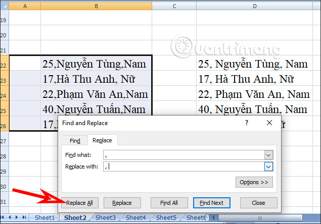 Thay thế ký tự 