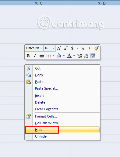Ẩn hàng hoặc cột 