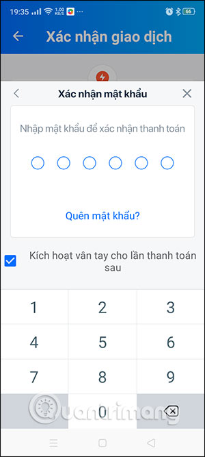 Nhập mật khẩu ZaloPay