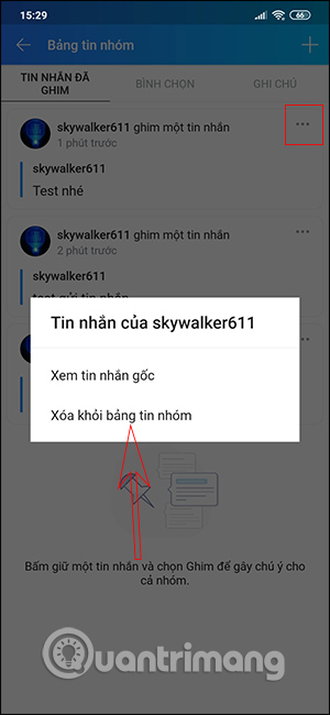 Xóa tin đã ghim