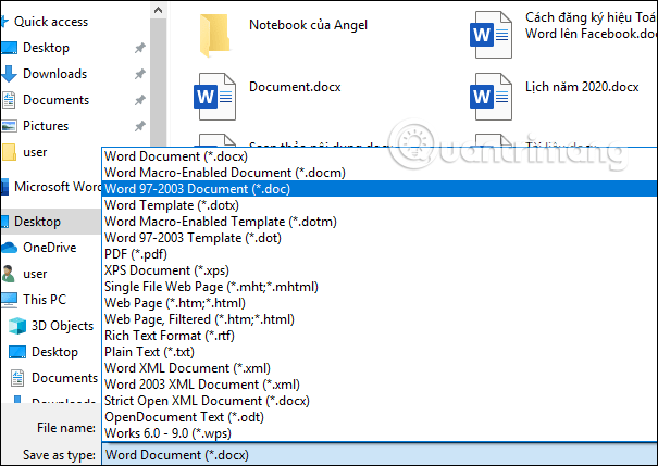 Chọn phiên bản Word