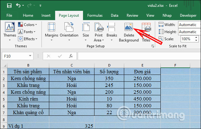 Xóa hình nền đã chèn
