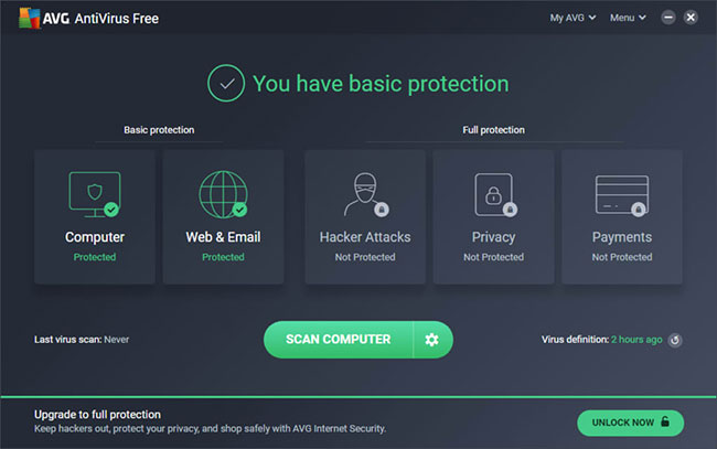 AVG AntiVirus Free cung cấp một lượng lớn các tính năng miễn phí