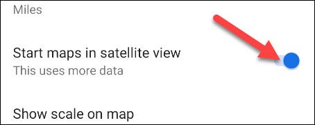 Bật “Start Maps in Satellite View”