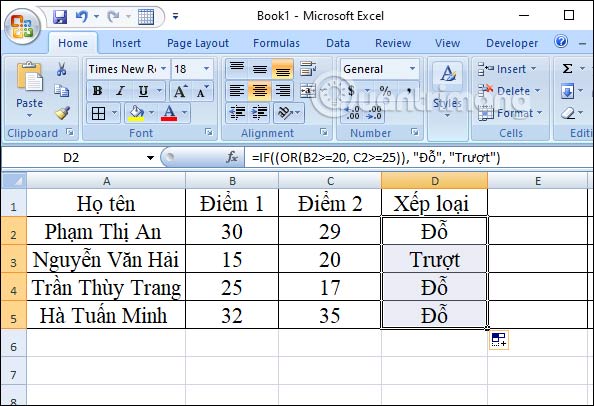 Kết quả hàm If & or