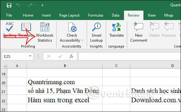 Nhấn Workbook Statistics