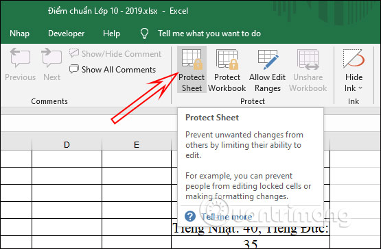 Bảo mật sheets