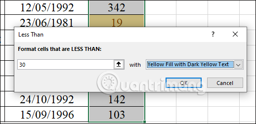 Nhập điều kiện định dạng 