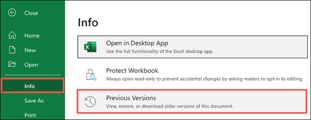 Bấm vào Previous Versions