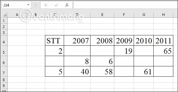 Dòng trống đã xóa