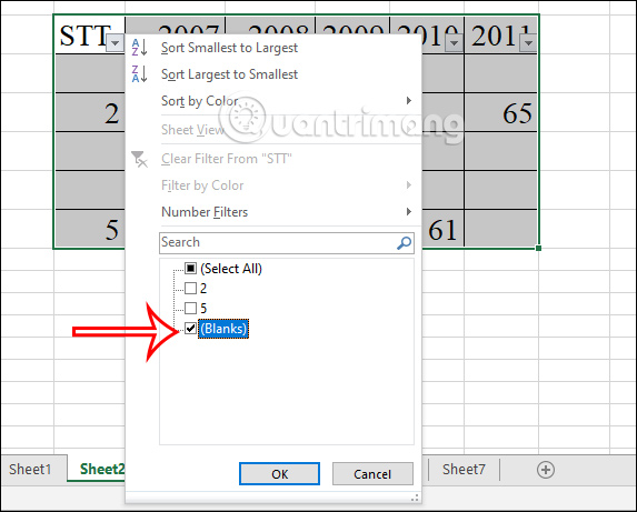 Chọn dòng trống 