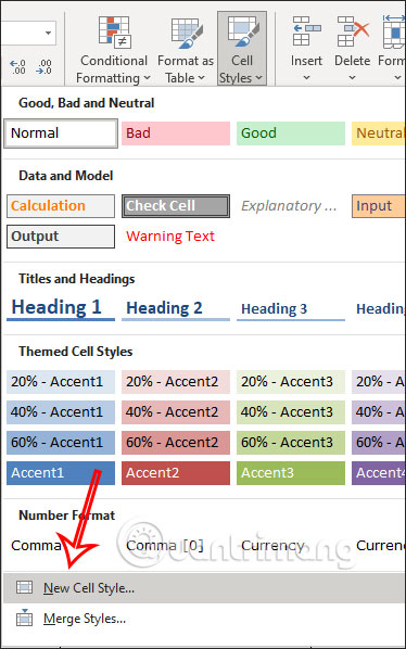 Style đường viền Excel mới