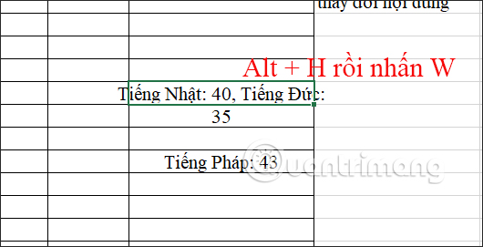 Nhấn phím tắt trong Excel