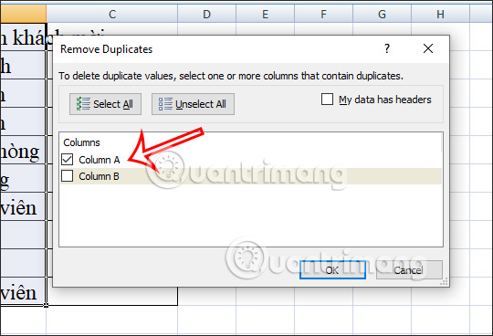 Chọn dữ liệu cần lọc