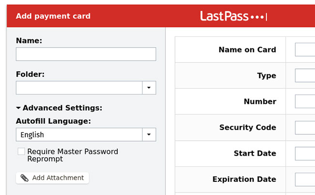 LastPass cho phép đính kèm file