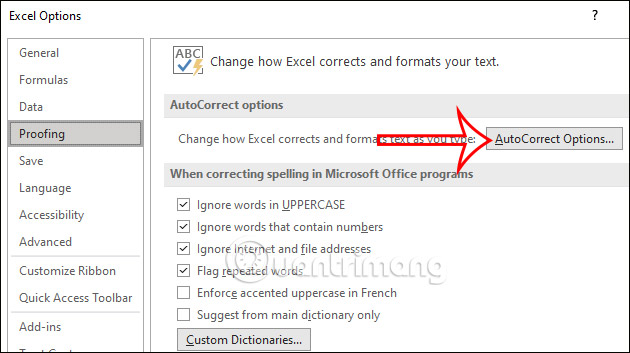 AutoCorrect Options Excel