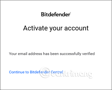 Email đăng ký Bitdefender Total Security