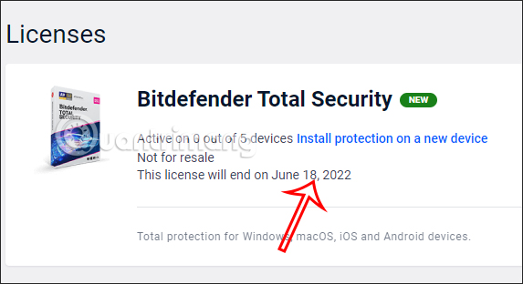 Thời hạn dùng Bitdefender Total Security