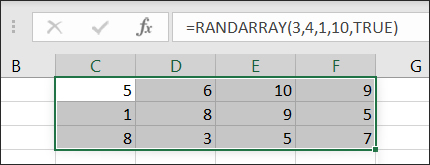 Hàm RANDARRAY hiện số nguyên ngẫu nhiên Excel