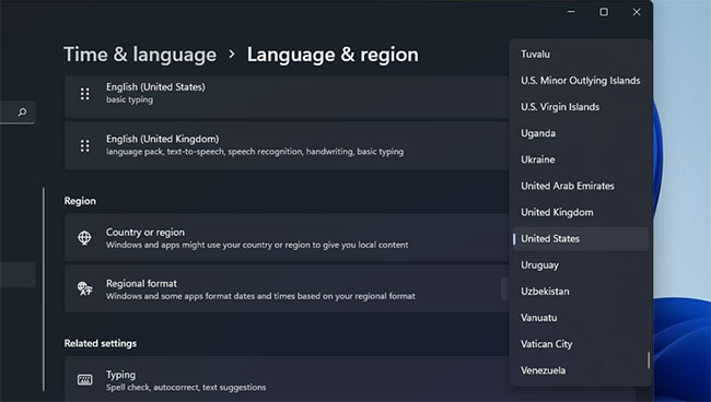 Click on Language and region