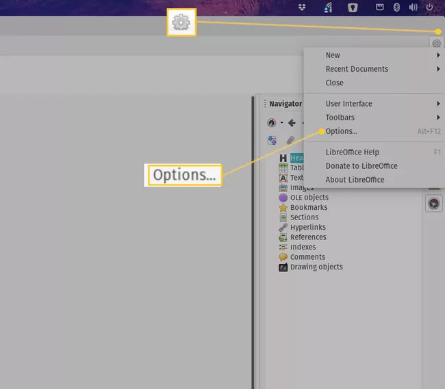 Open the Options window in LibreOffice