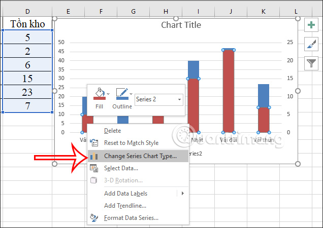Đổi kiểu biều đồ trong Excel